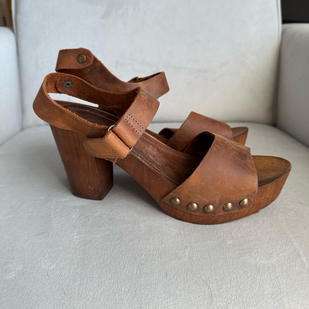 A. Giannetti Italian Leather Wooden Platform Heel Clogs